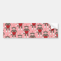 Valentine Heart Sock Monkey Print Bumper Sticker