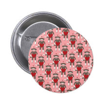 Valentine Heart Sock Monkey Print Buttons