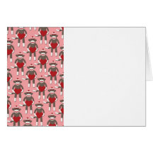 Valentine Heart Sock Monkey Print Greeting Cards