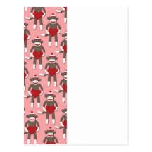 Valentine Heart Sock Monkey Print Postcards