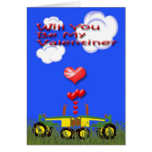 Valentine Kissing Green Tractors Card