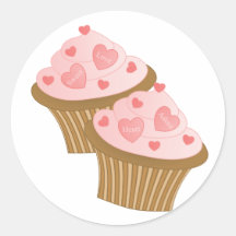 Valentine Two Cakes Round Stickers