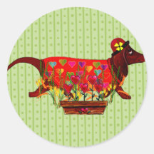 Valentine Weiner Dog Round Stickers