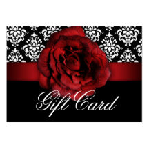 Valentine's Day Gift Card Red Rose Floral Damask Business Card Templates