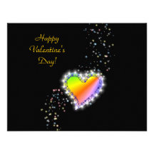 Valentine's Day -Rainbow Heart with Stars on black Custom Invite