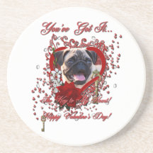 Valentines - Key to My Heart - Pug Drink Coasters