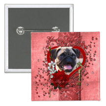 Valentines - Key to My Heart - Pug Pinback Button
