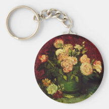 Van Gogh; Bowl with Peonies and Roses Keychains
