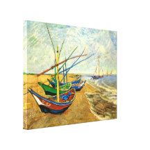 Van Gogh Fishing Boats on Beach at Saintes Maries Stretched Canvas Print