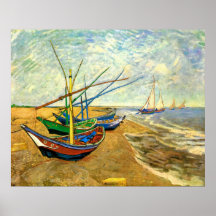 Van Gogh Fishing Boats on Beach at Saintes Maries Print