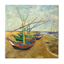Van Gogh Fishing Boats on Beach at Saintes Maries Ceramic Tiles