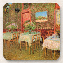 Van Gogh; Interior of a Restaurant, Vintage Art Drink Coaster