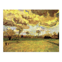 Van Gogh; Landscape Under Stormy Sky, Vintage Farm Post Card