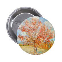 Van Gogh Pink Peach Tree in Blossom Button