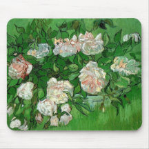 Van Gogh; Pink Roses, Vintage Still Life Art Mousemats
