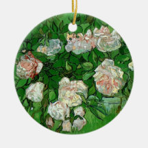 Van Gogh; Pink Roses, Vintage Still Life Art Ornament