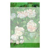 Van Gogh; Pink Roses, Vintage Still Life Art Custom Stationery