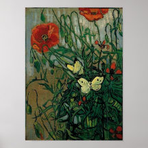 Van Gogh Poppies and Butterflies (F748) Fine Art Poster