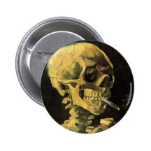 Van Gogh Skull with Burning Cigarette, Vintage Art Buttons