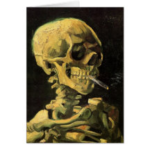 Van Gogh Skull with Burning Cigarette, Vintage Art Card