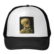 Van Gogh Skull with Burning Cigarette, Vintage Art Mesh Hat