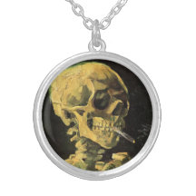 Van Gogh Skull with Burning Cigarette, Vintage Art Necklace