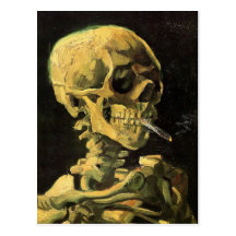 Van Gogh Skull with Burning Cigarette, Vintage Art Postcard