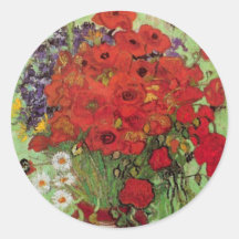 Van Gogh; Still Life: Red Poppies and Daisies Round Sticker