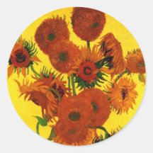 Van Gogh; Still Life: Vase with 15 Sunflowers Round Stickers