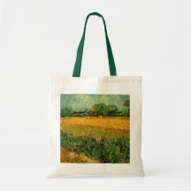 Van Gogh View of Arles w Irises, Vintage Landscape Canvas Bags