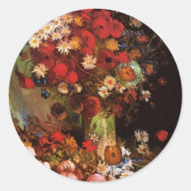 Van Gogh Vintage Flowers in Vase Floral Still Life Round Sticker