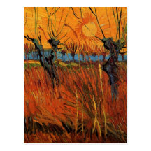 Van Gogh Willows at Sunset, Vintage Impressionism Post Cards