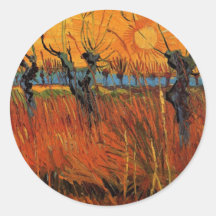 Van Gogh Willows at Sunset, Vintage Impressionism Round Stickers