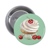 Vanilla cherry cupcake badge button