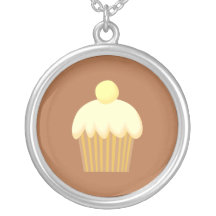 Vanilla Cupcake on Brown. Personalized Necklace
