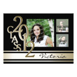 Varsity Stripe Tri Photo Black and Gold Personalised Invites