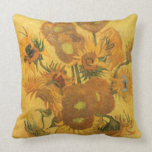Vase 15 Sunflowers, van Gogh Vintage Impressionism Throw Pillows