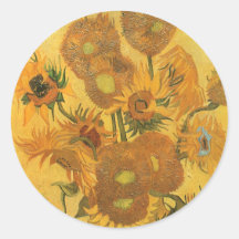 Vase 15 Sunflowers, van Gogh Vintage Impressionism Round Sticker