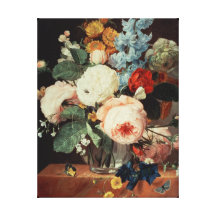 Vase of Flowers on a marble ledge Canvas Print