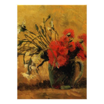 vase with red and white carnations, van Gogh Custom Invitations