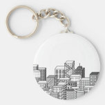 Vector Cityscape (Black & White) Key Chains