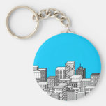 Vector Cityscape & Sky Blue Background Key Chains