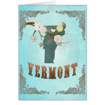 Vermont Map With Lovely Birds Greeting Cards