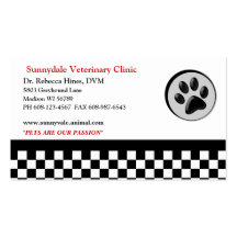 Veterinary Animal Paw Logo Chequerboard Business Cards
