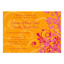 Vibrant Orange and Pink Floral Wedding Invitation