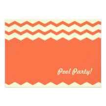 Vibrant sunny orange chevron pool party invitation