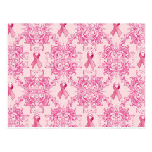 Victorian Breast Cancer Ribbon Damask Products Postcard