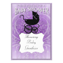 Victorian Carriage Purple Baby Shower Invitation