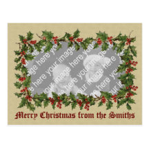Victorian Christmas Holly Photo Postcard