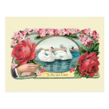 Victorian Friendship Roses and Swans Postcard